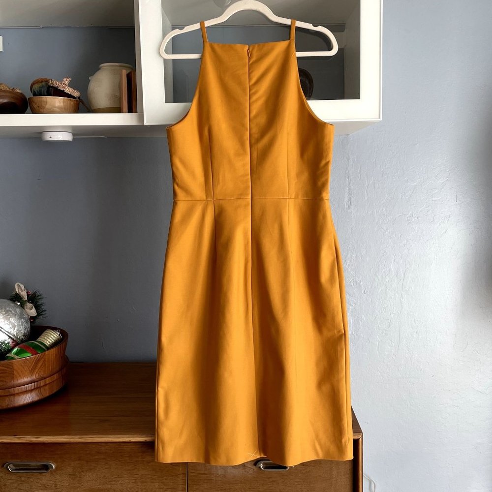 Ann Taylor Mustard Yellow Sheath Dress Cotton Stretch - Picture 3 of 4
